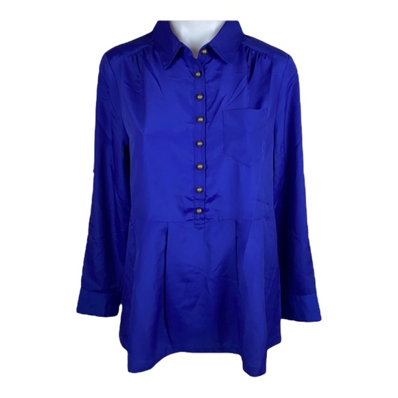 NWOT Soft Surroundings Blue Popover Blouse  [209] - Picture 2 of 5